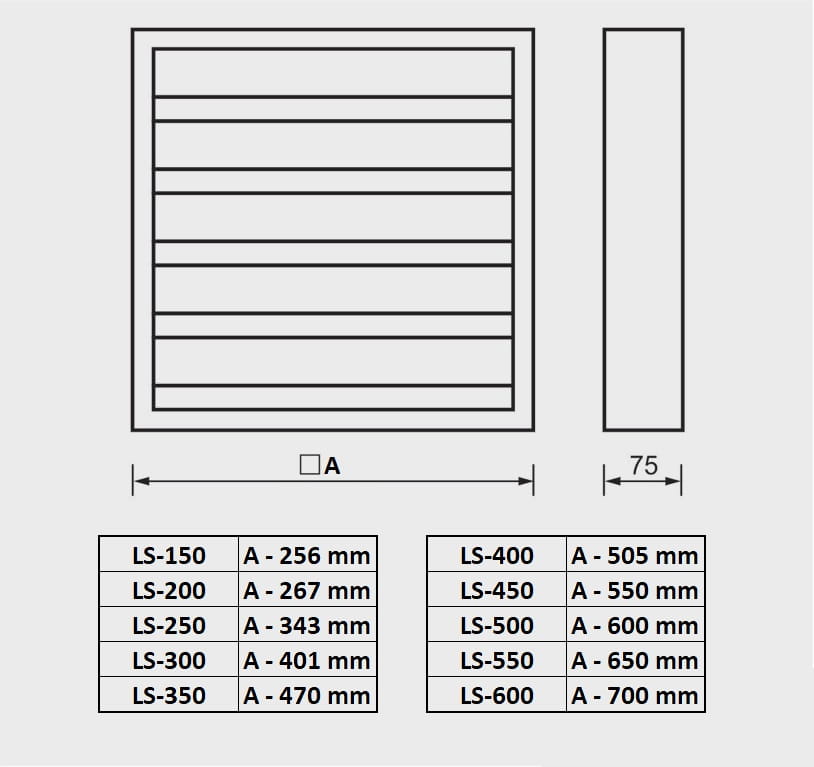 Żaluzja grawitacyjna rysunek techniczny